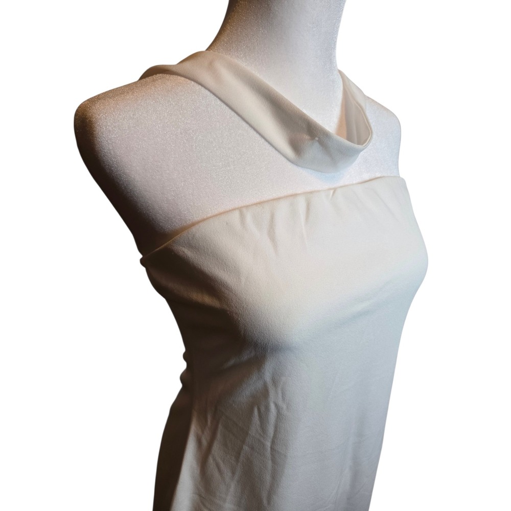 HTZMO White Cowl Neck Halter Maxi Dress Size L Formal Bridal Stretch Slit Back